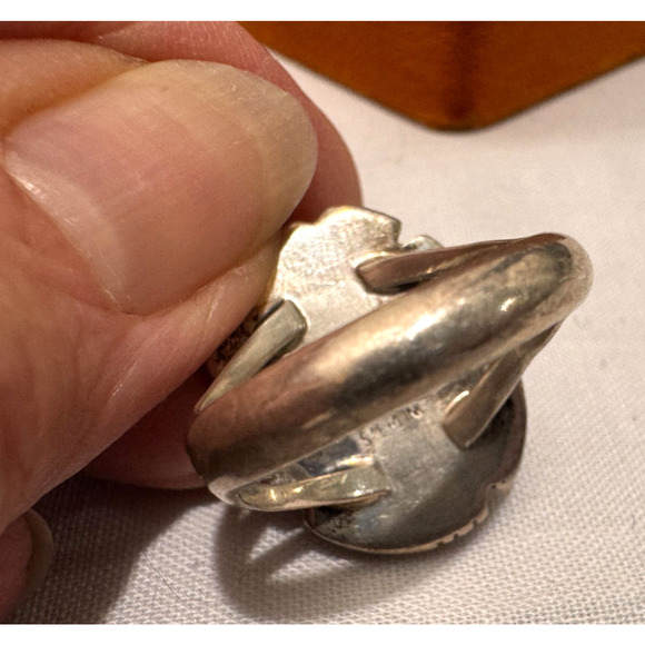 Lapis Lazuli Silver Womens Ring Sz 8 8.5 Oval Signed Inca Sterling Engraved - Picture 5 of 6